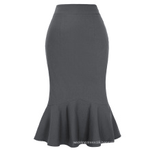 Kate Kasin Occident Women's Fashion OL Causal Grey Mermaid Hips-Wrapped Pencil Skirt KK000241-4